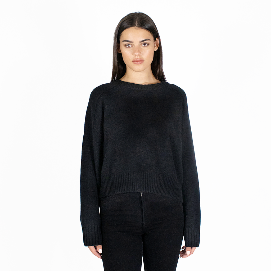 Black Boxy Crew Neck Jumper