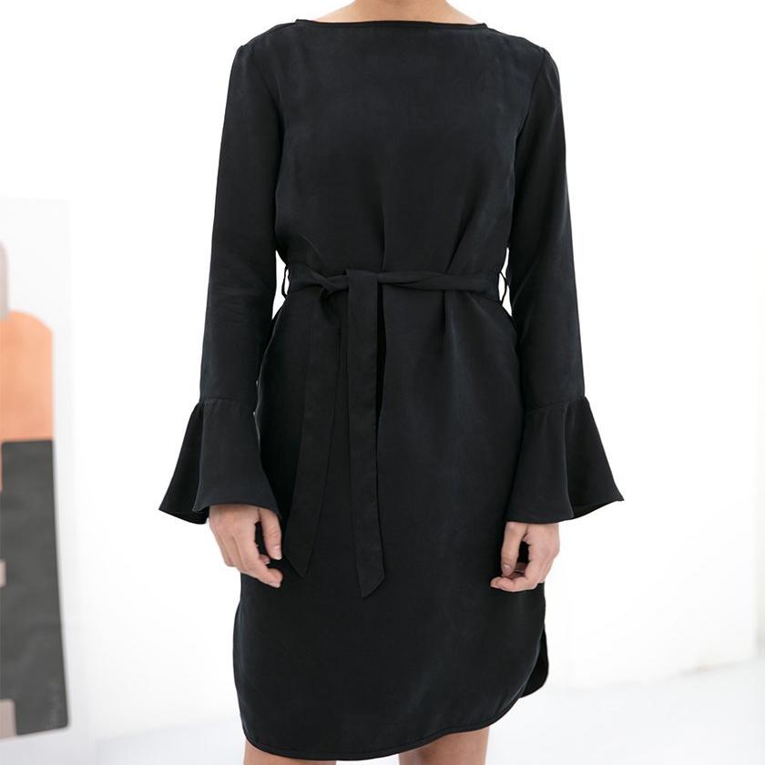 Melina Vegan Silk Dress, Black, made from surplus fabric by Noumenon ...