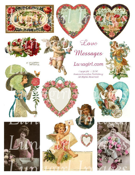 Printable Valentine Stickers, Digital Vintage Valentines Day