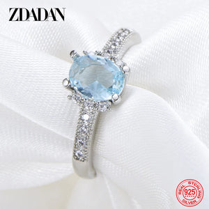 ZDADAN 925 Sterling Silver Charm Aquamarine Ring For Women Fashion Wedding Jewelry Engagement Party Gift - DaciKey Apparel