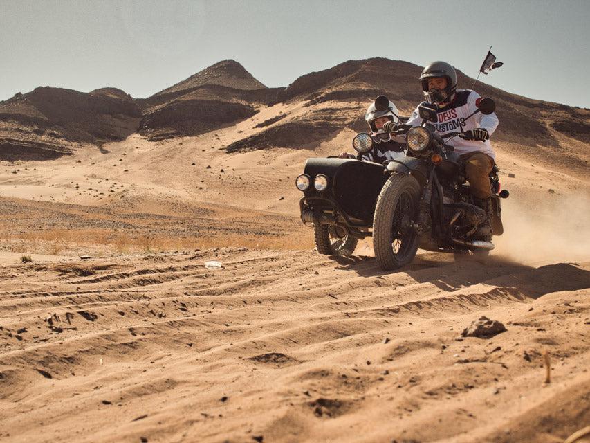 Bad and Bold Ural drive through the desert at Scram Africa in Morocco