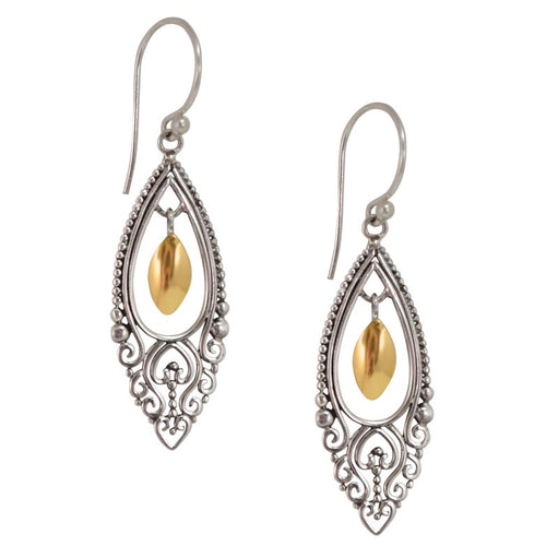 Traditional Balinese Filigree Silver and 18K Gold Earrings