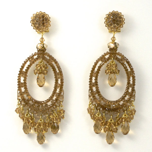 Swarovski Golden Crystal Pendant Earrings by DUBLOS – JJ Caprices