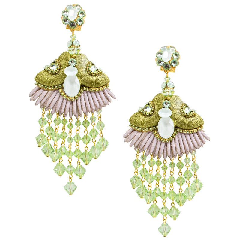 Exquisite Silk Chandelier Pendant Earrings by DUBLOS - Light Green