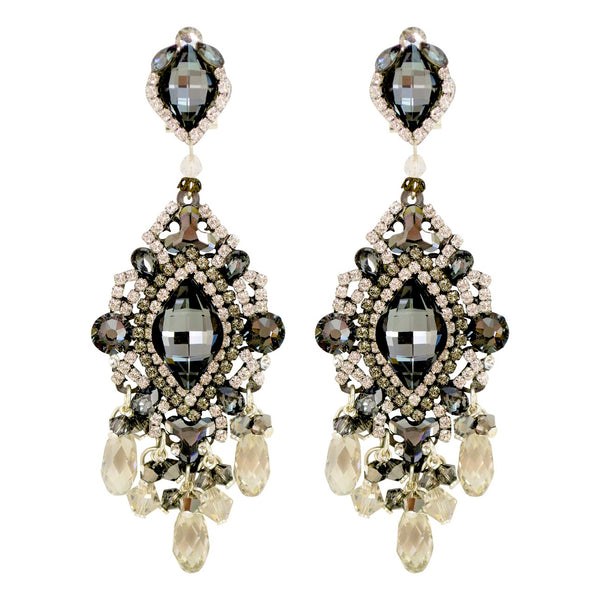 Dark Grey and Silver Crystal Chandelier Earrings by DUBLOS – JJ Caprices