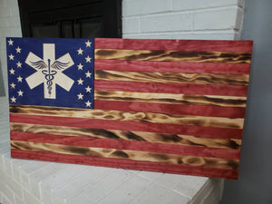 36" American Flag CNC Wooden Flag Star Of Life EMS Symbol