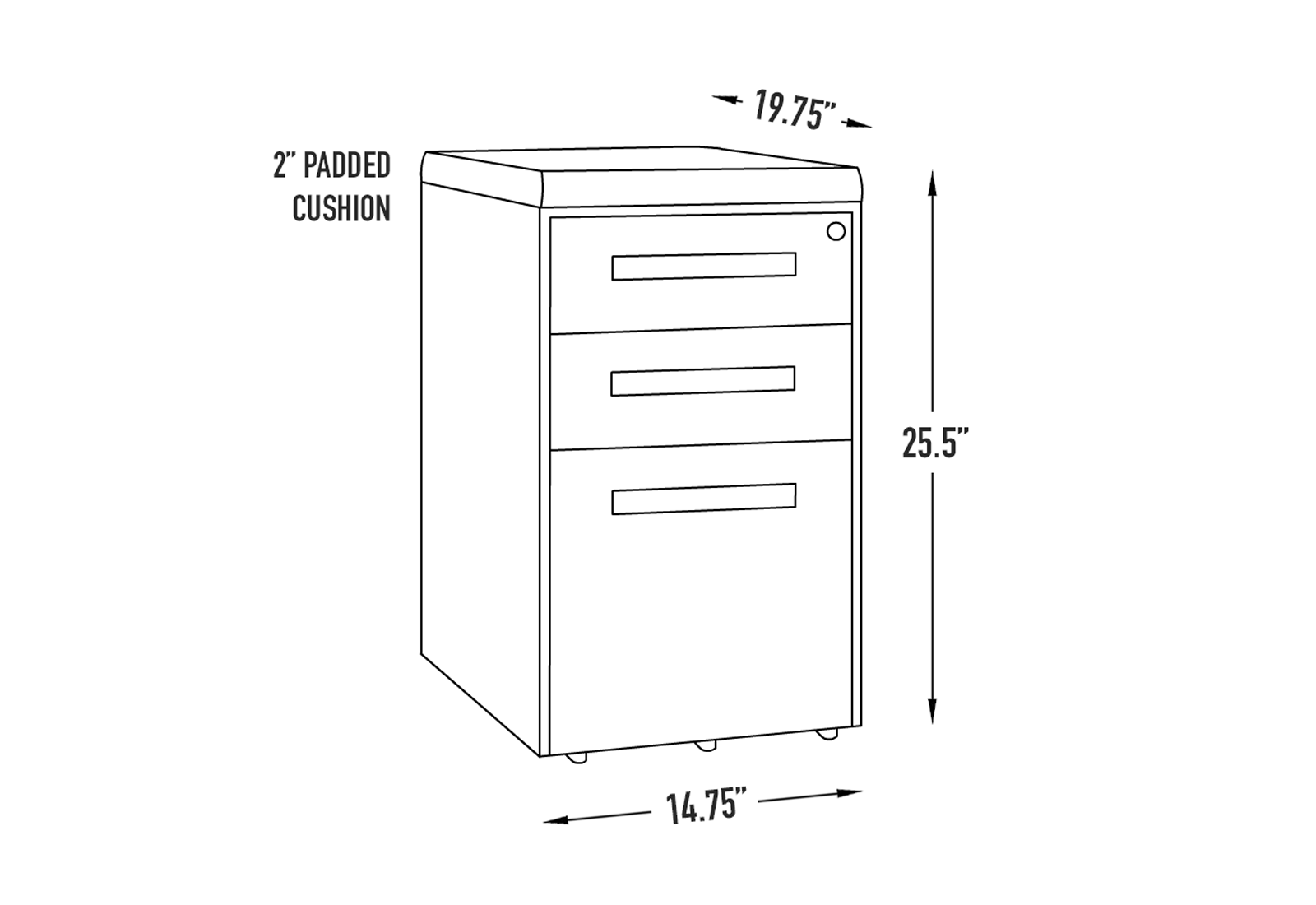 Stockpile Seated 3 Drawer Mobile File Cabinet With Removable