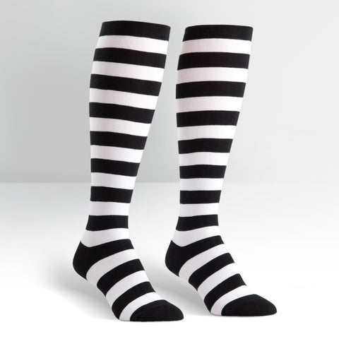 Knee High Workout Socks - Black/White Striped - Gymdoll - Fitness ...