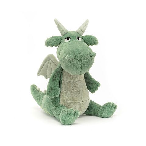 A green dragon with horns 
