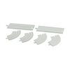 PlanToys Rubber Road & Rail Expansion Tracks Set C. 6 piece rubber track set with 2 straight, 4 curved in light grey.