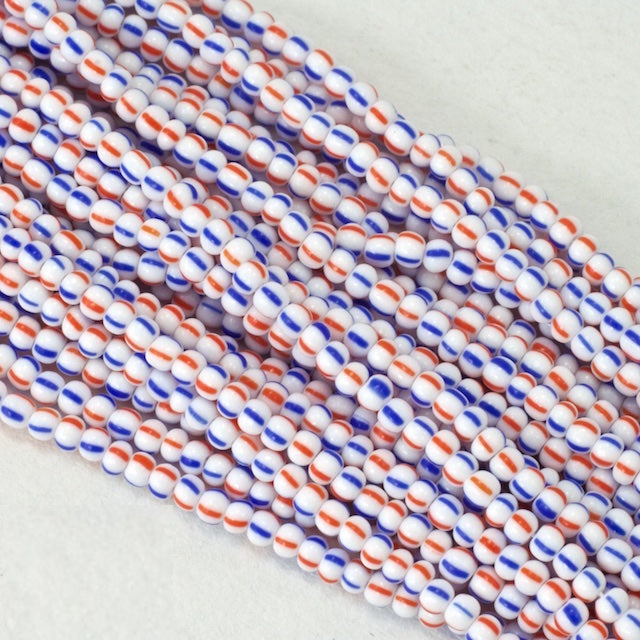 13/0 Opaque Red/White/Blue Stripe Czech Seed Bead (1/2 Kilo) Preciosa #03930