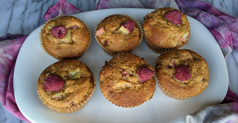 Honey Sweetened, Rhubarb & Dandelion Muffins