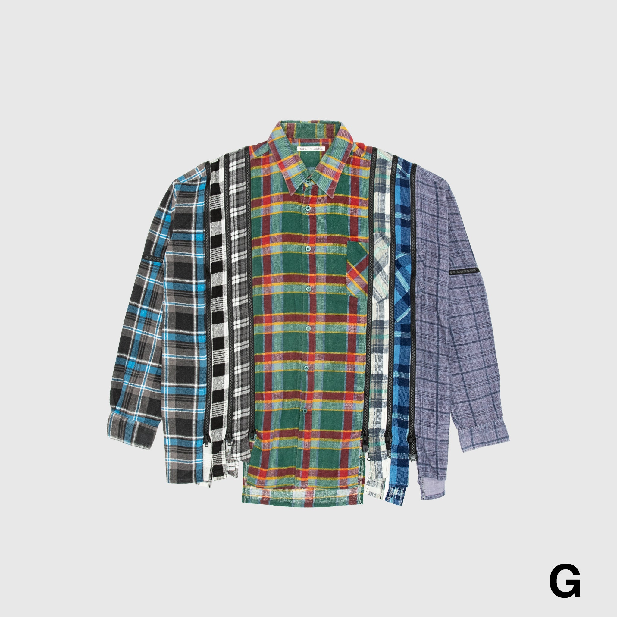 REBUILD BY NEEDLES 7 CUTS ZIPPED WIDE FLANNEL SHIRT