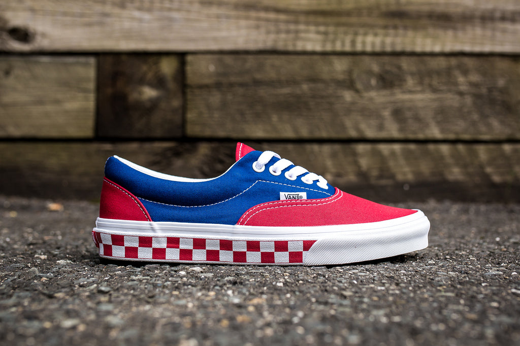 vans era bmx red white and blue checkerboard skate shoes