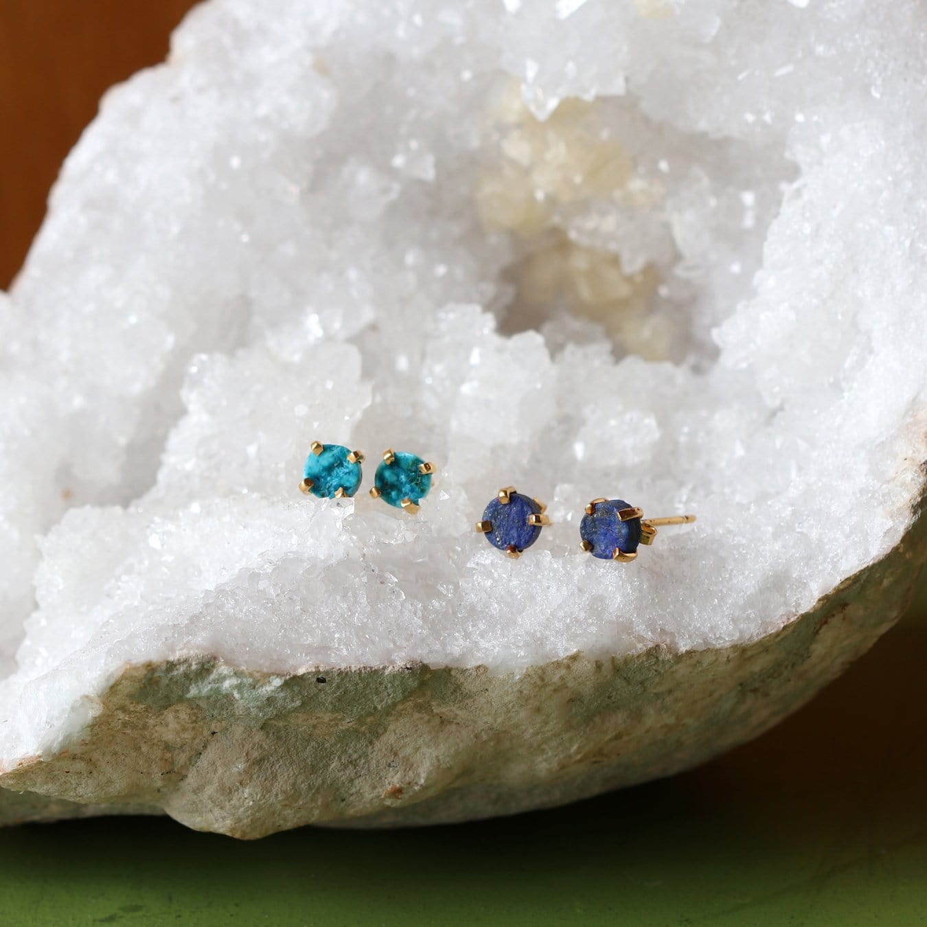Turquoise Rough Cut Gemstone Stud Earrings