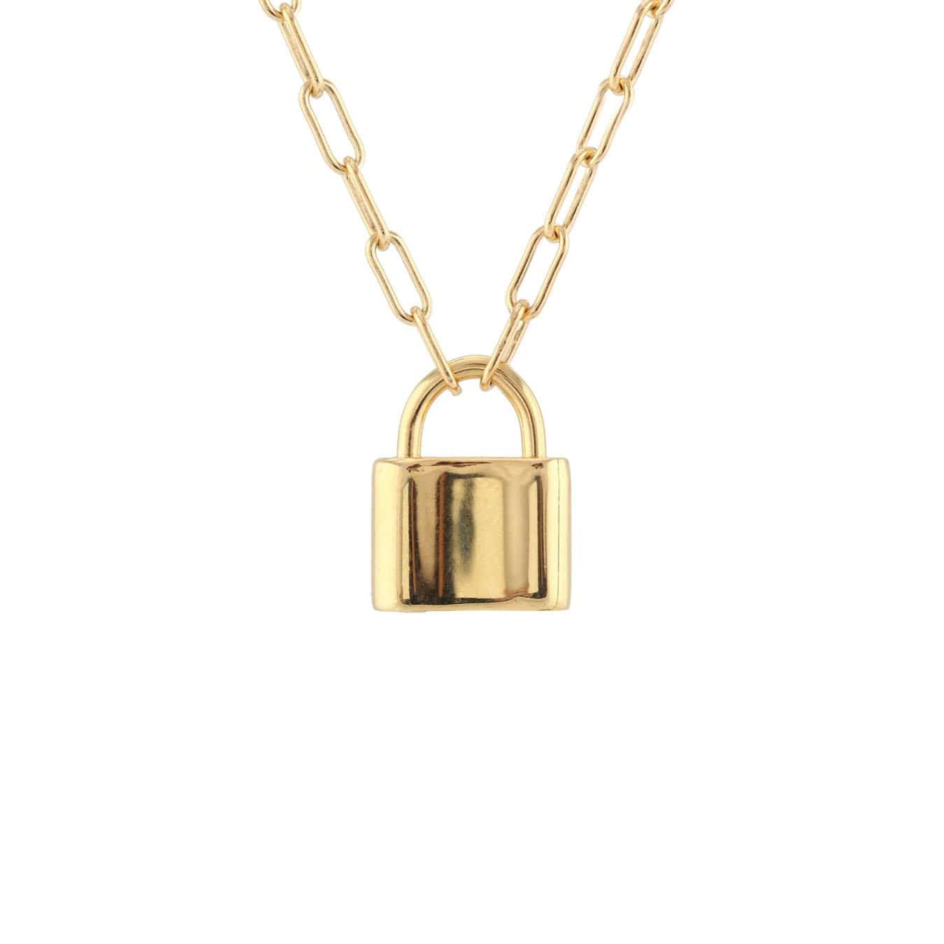 Large Padlock Charm Necklace With Drawn Cable Chain Kris Nations - roblox gold necklace