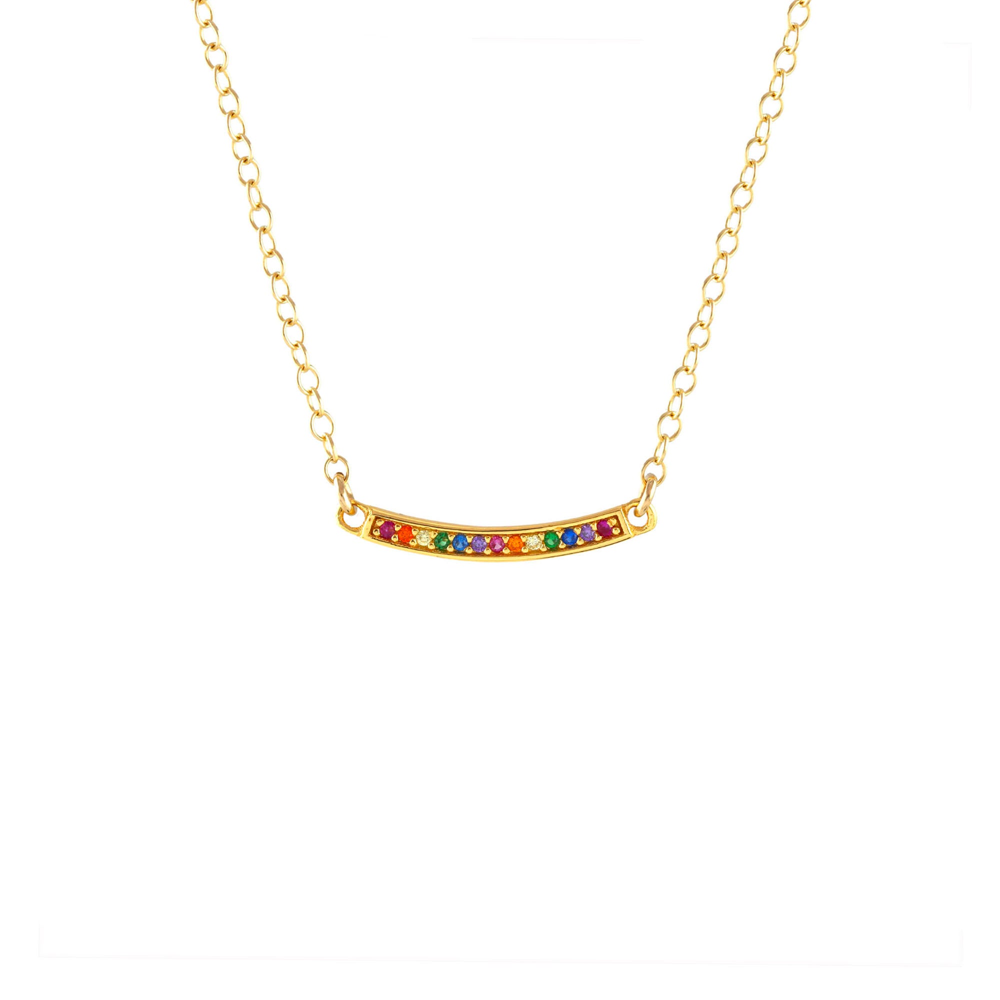 Bar Rainbow Crystal Charm Necklace