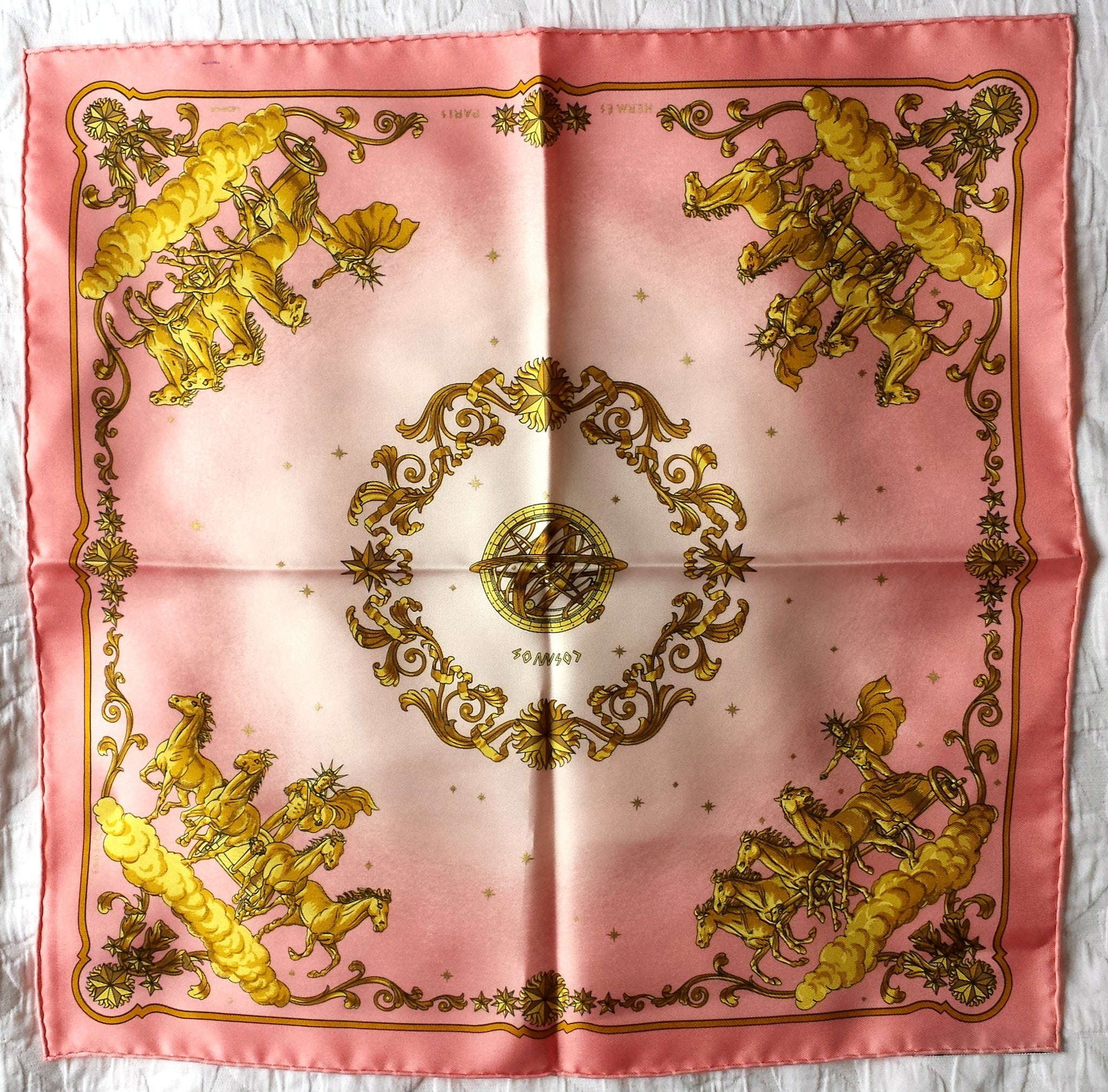 Authentic Hermès 'Cosmos', 42cm/16inch, Pink Silk Scarf by Philippe Le ...