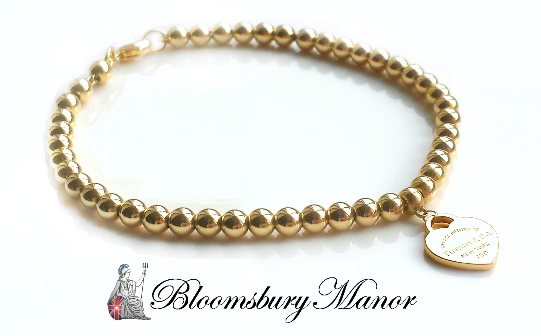 Tiffany & Co. Return to 18k Yellow Gold Bead Bracelet & Mini Heart Tag