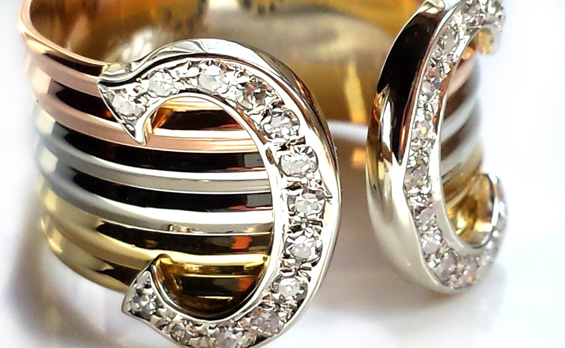 Cartier Double C 'de Cartier' Decor Trinity Ring in 18K Gold & Diamond ...