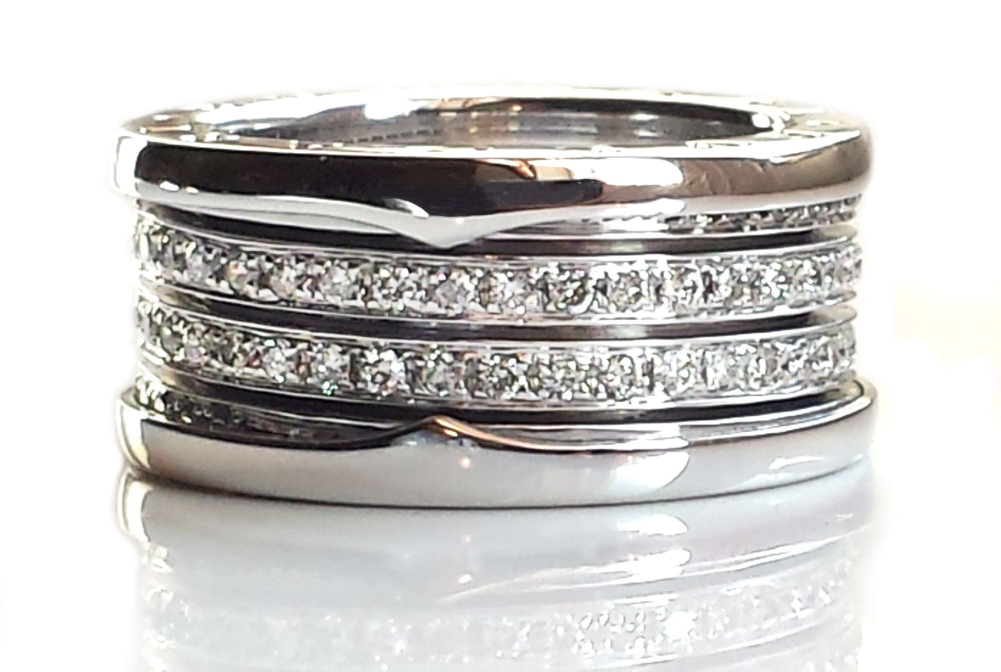Bulgari  4-Band Diamond Ring in 18k White Gold, Size 56 - Bloomsbury  Manor Ltd