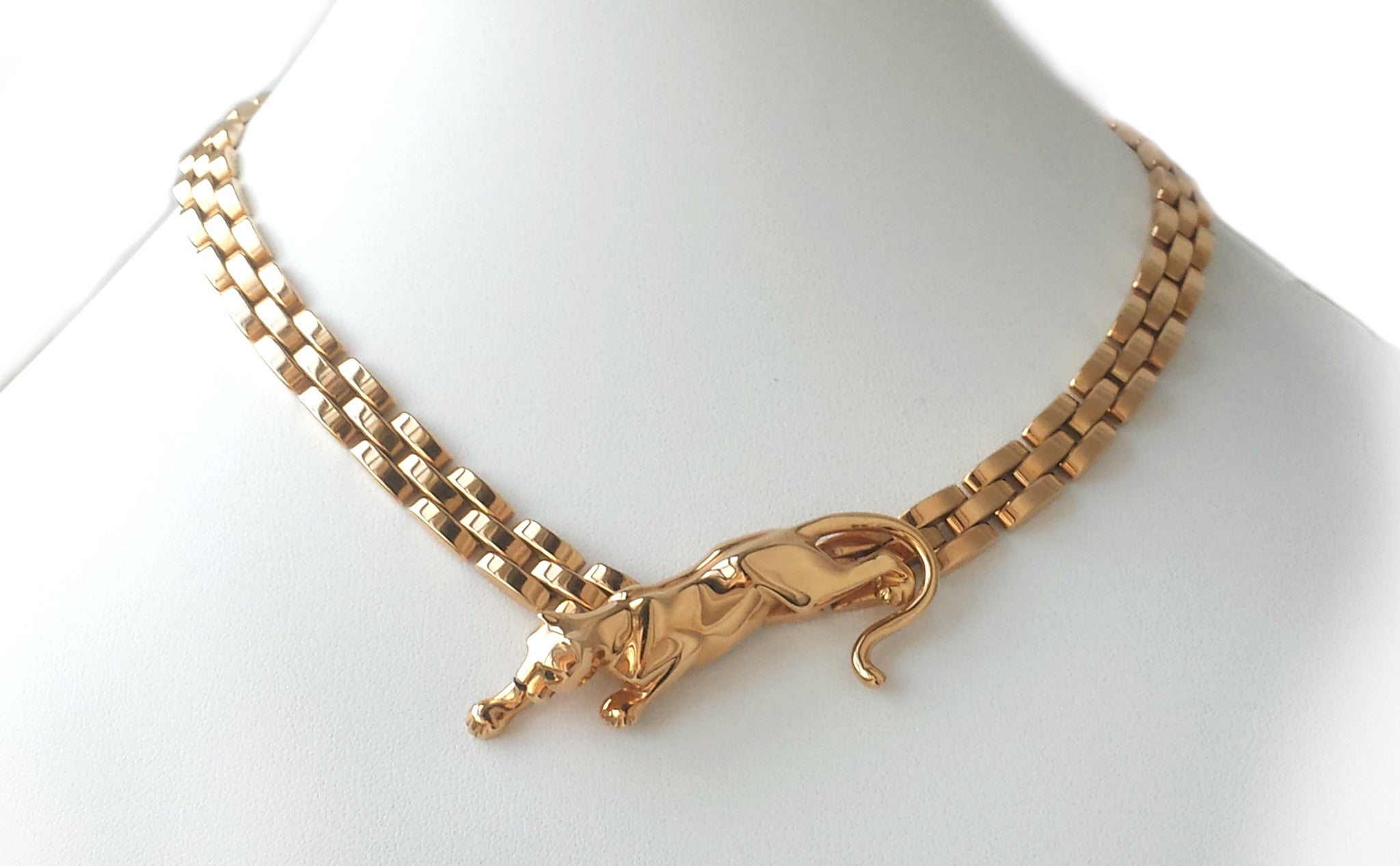 Vintage Cartier 18k Yellow Gold Maillon Panthere 3-Row Necklace with E