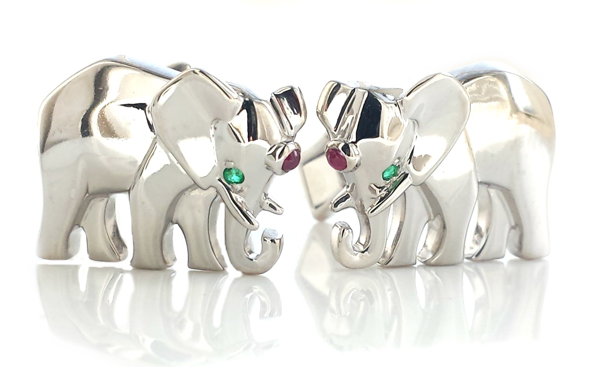 Cartier Elephant Emerald Ruby 18k White 