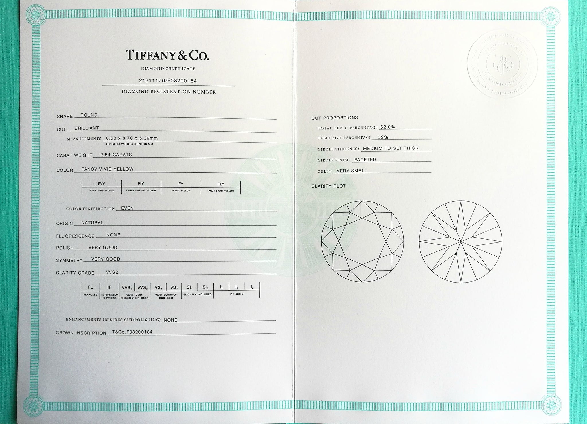 tiffany and co diamond certificate