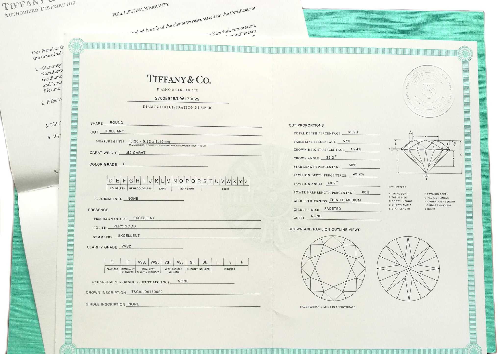 tiffany diamond certificate