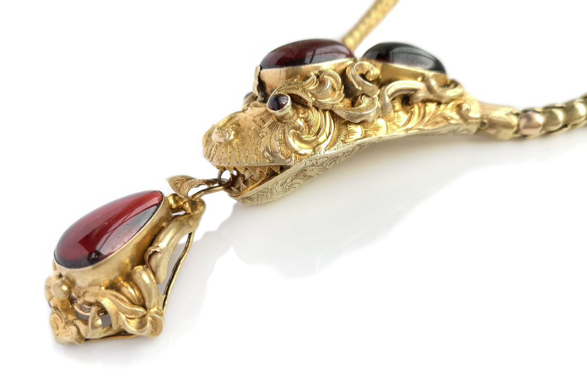 Antique Victorian Snake Necklace Set With Garnets - Bloomsbury Manor Ltd