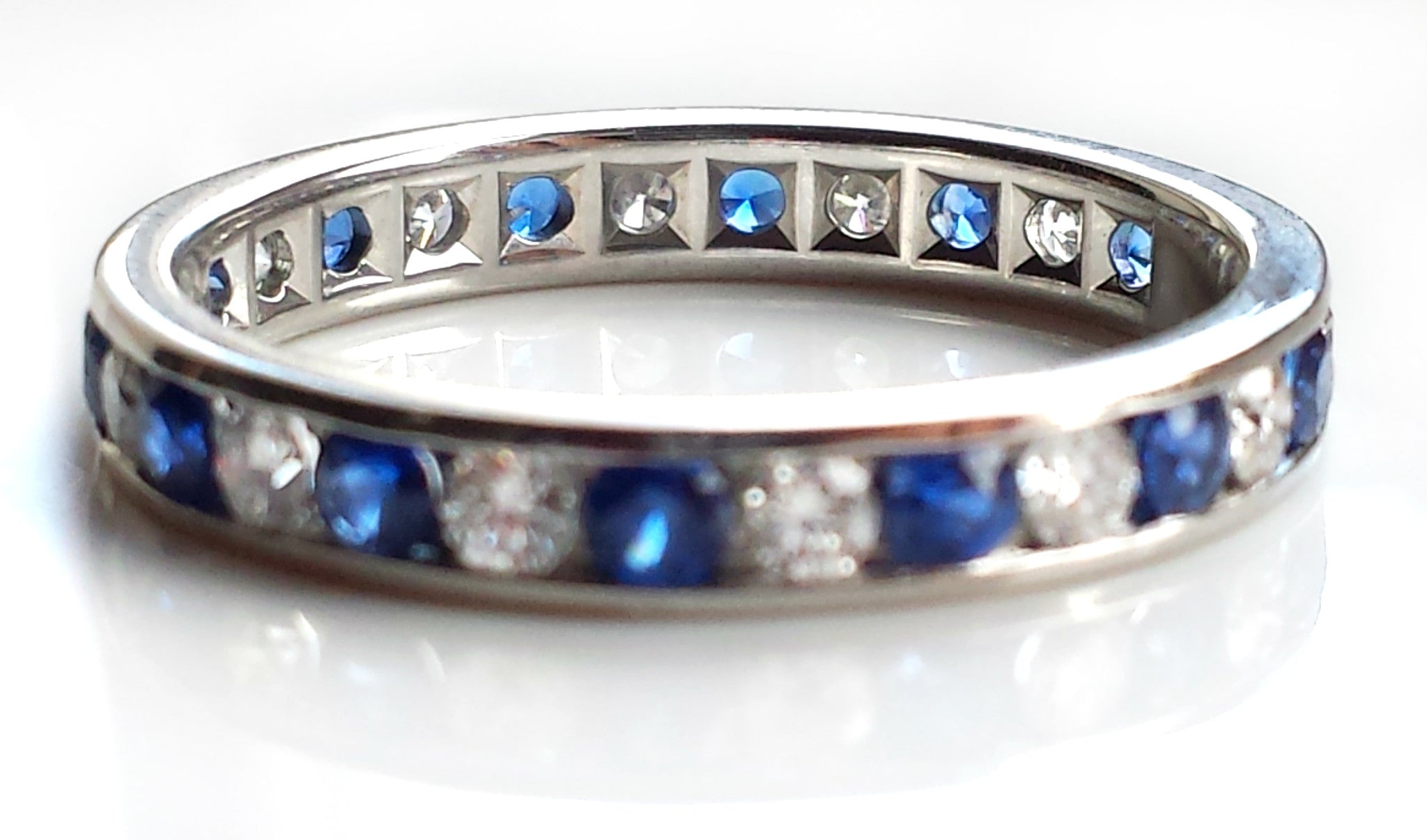 Tiffany & Co. 3mm Sapphire & Diamond Eternity / Celebration Ring in Pl ...