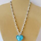 Turquoise Glass Crystal 3D Heart Tibetan Silver Necklace