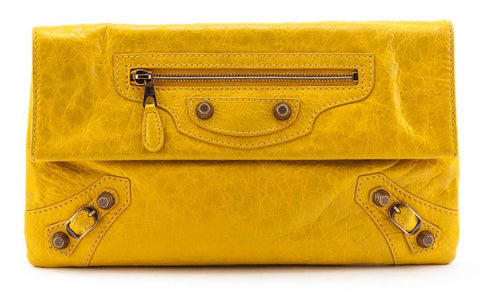 Authentic Marigold Agneau Giant 12 Gold Envelope Clutch for sale