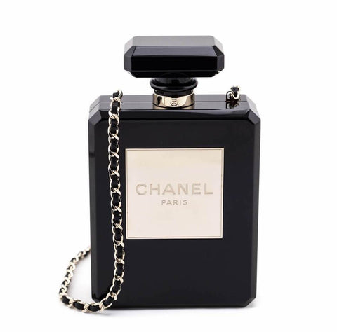 Chanel Black Plexiglass Perfume Bottle Minaudiere