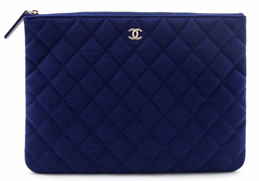 Chanel Navy Quilted Jersey Classic Pouch