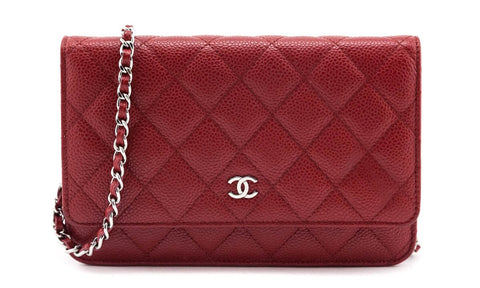 Shop the authentic gently preloved Chanel Red Quilted Caviar Classic Wallet On Chain