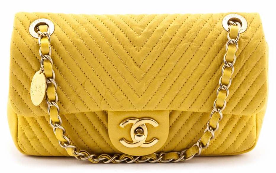 Chanel Yellow Wrinkled Lambskin Medallion Charm Small Flap Bag GHW