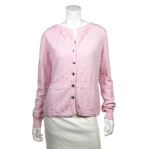 Discover the authentic Chanel Light Pink Cotton Knit Cardigan Size M | FR 40