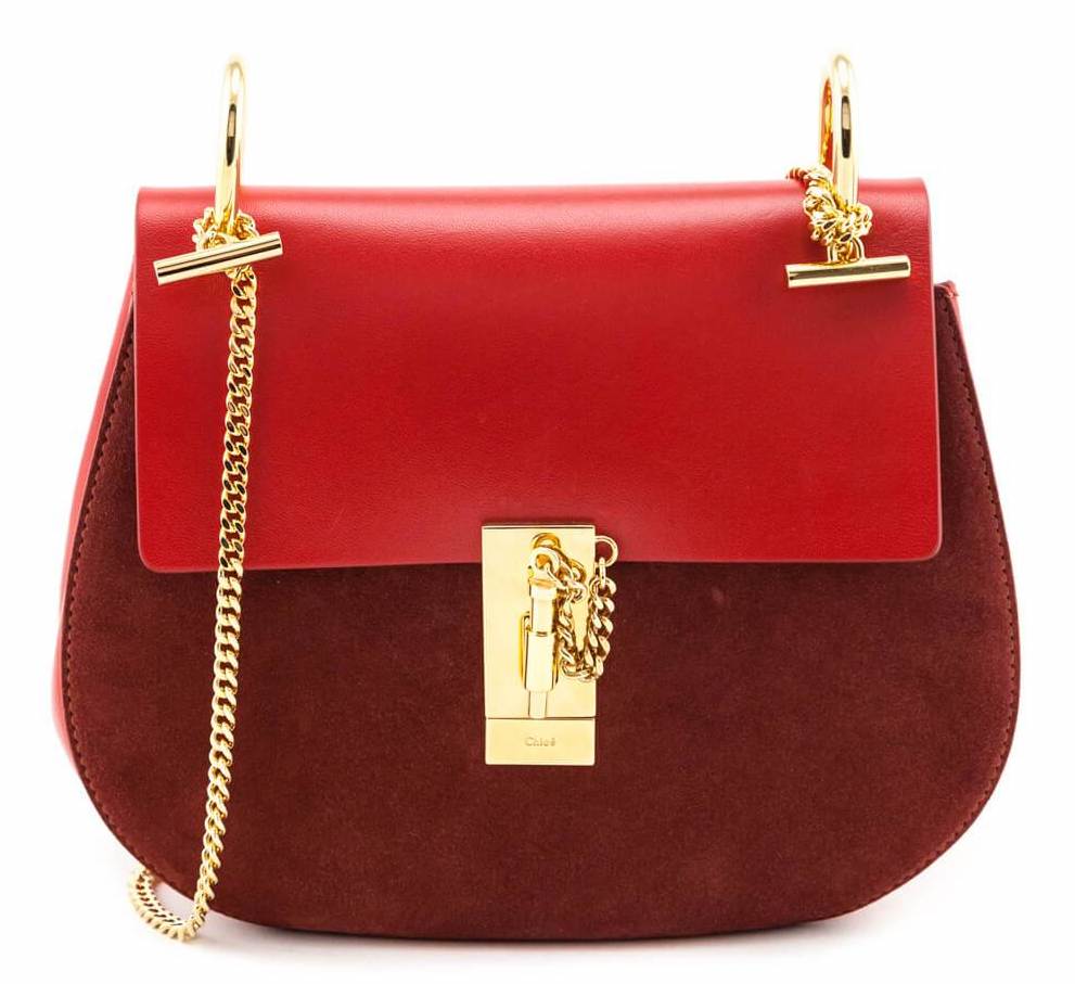 Chloe Red Suede & Smooth Calfskin Medium Drew Bag 