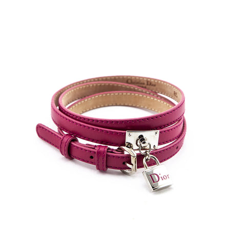 Shop the Dior Pink Leather Skinny Lock Belt Size M