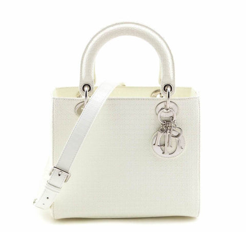 Shop the Dior White Patent Microcannage Medium Lady Dior Bag