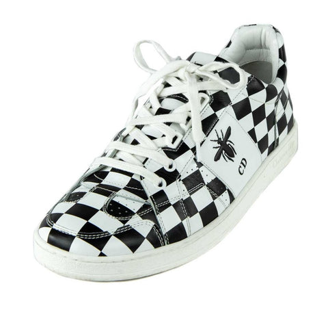 Dior White & Black Leather D-Bee Check Print Low Top Sneakers