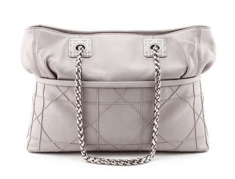 Shop the Dior Gray Lambskin Cannage Quilted Cannage So Dior Tote