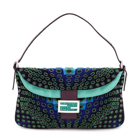 Shop the secondhand Fendi Multicolor Beaded & Lizard Embellished Mama Baguette Double Flap Bag