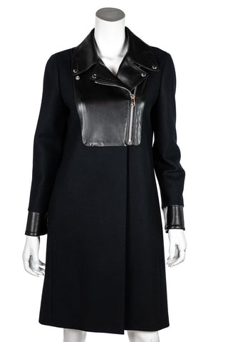  Gucci Black Wool & Leather Moto Coat Size S | IT 42