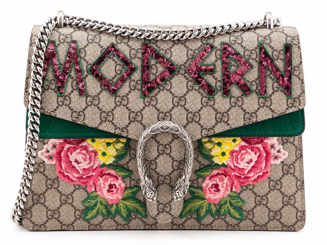 Gucci GG Supreme Embroidered Emerald Medium Dionysus Shoulder Bag