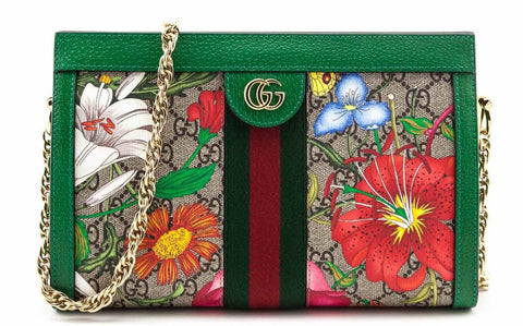 Gucci Green GG Supreme Canvas Small Ophidia Flora Shoulder Bag
