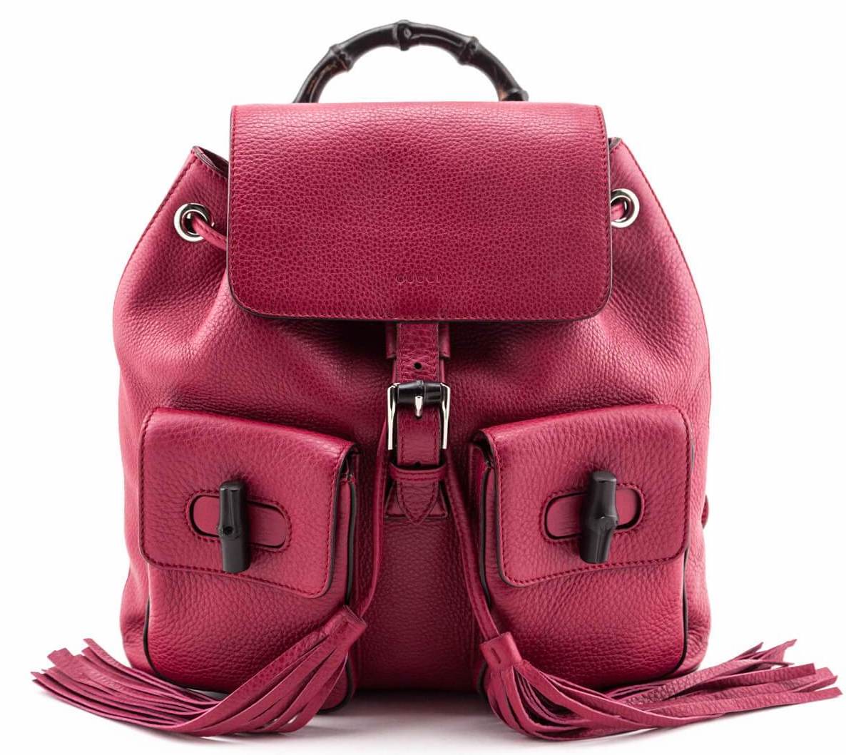 Gucci Petunia Grained Calfskin Medium Bamboo Tassel Backpack