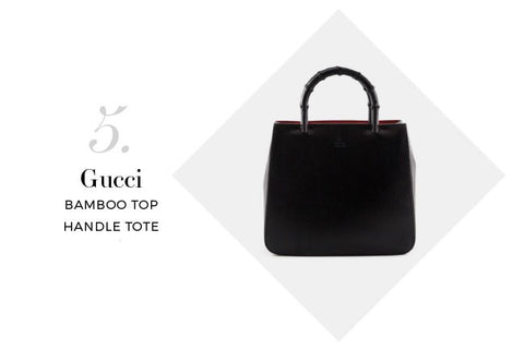 Gucci Black Leather Bamboo Top Handle Tote