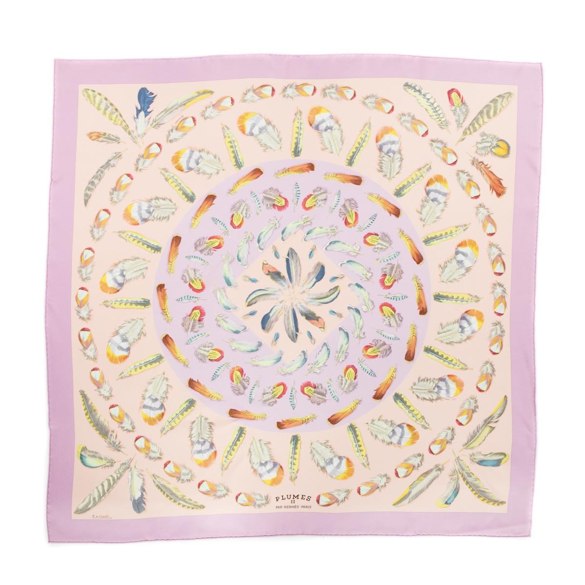 Hermes Pink & Lilac Silk Plumes Scarf 90